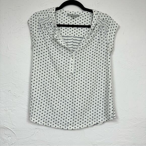 Daniel Rainn White Blue Polka Dot Blouse Womens S Boho Classic Short Sleeve Top - Picture 1 of 12